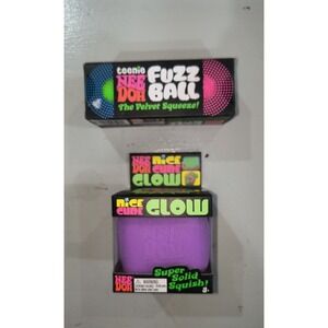 NeeDoh Nice Cube Glow Purple and Teenie Fuzz Ball Sensory Fidget Toy Bundle 2pc